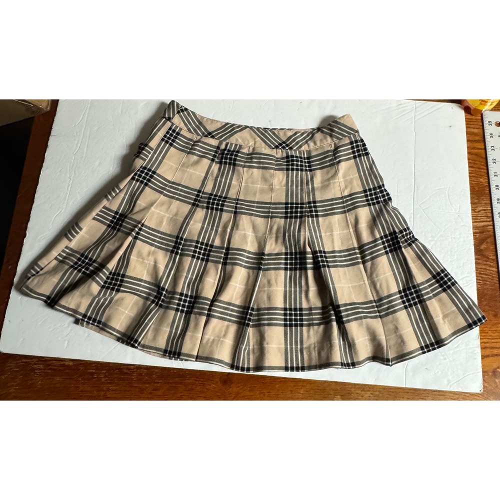 HM Divided Tan Plaid Pleated Mini Skirt Size 6 Dark Academia Preppy‎ Schoolgirl